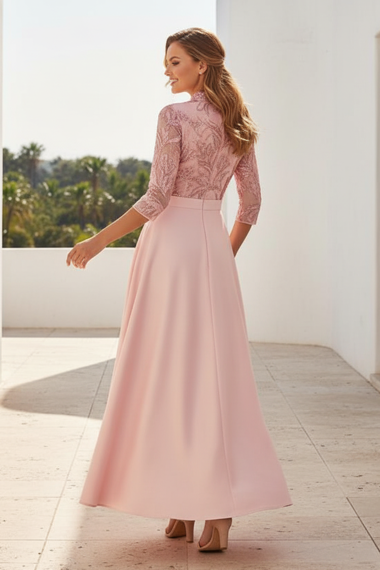 Sequined Bodice A-Line Dress with 3/4 Sleeves