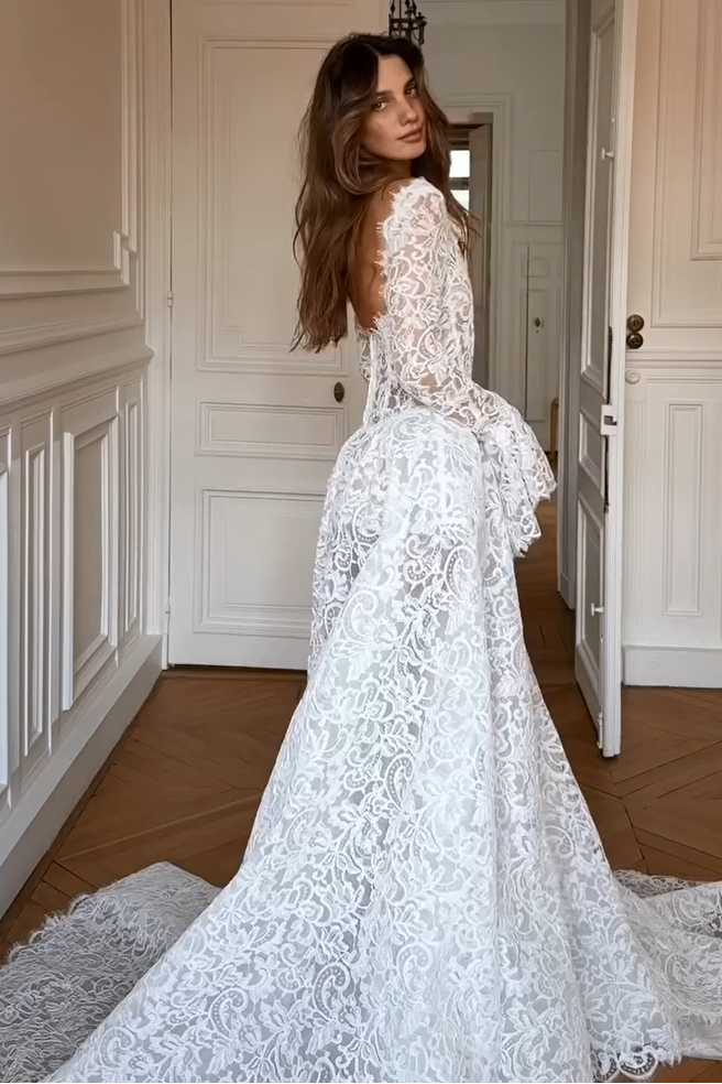 Lace Ball Gown Wedding Dress with Long Sleeves