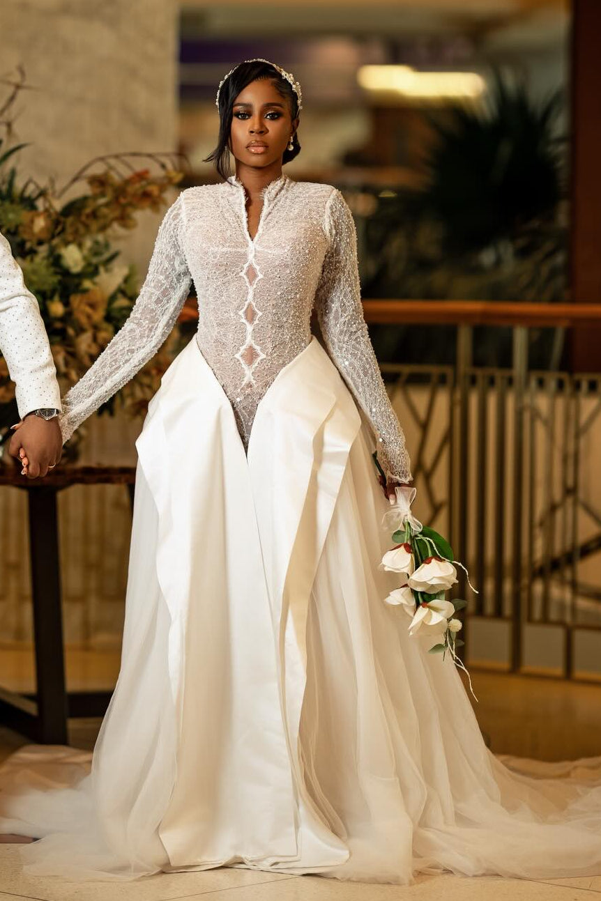 Convertible Mermaid Wedding Dress with Overskirt