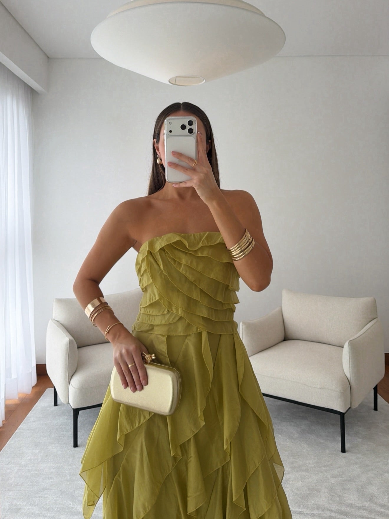 Strapless Tiered Ruffle Maxi Evening Gown