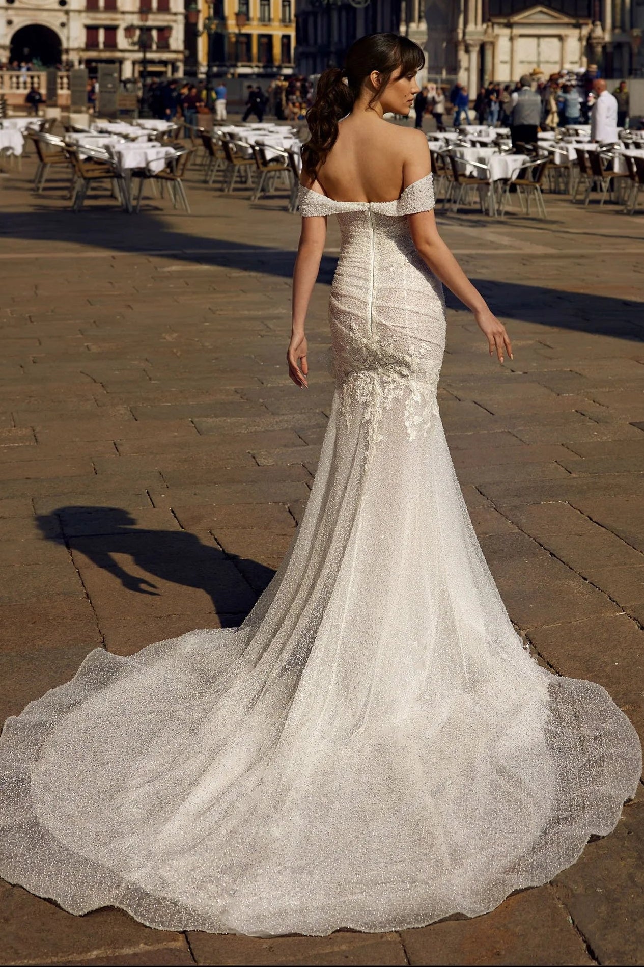 Glitter Mermaid Wedding Dress with Side Bow