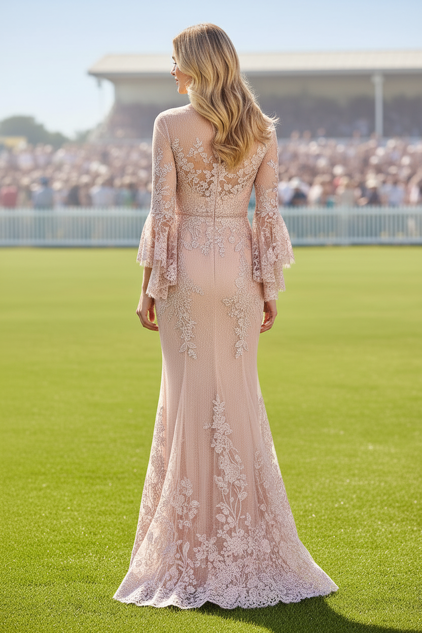 Lace Bell Sleeve Mermaid Evening Gown