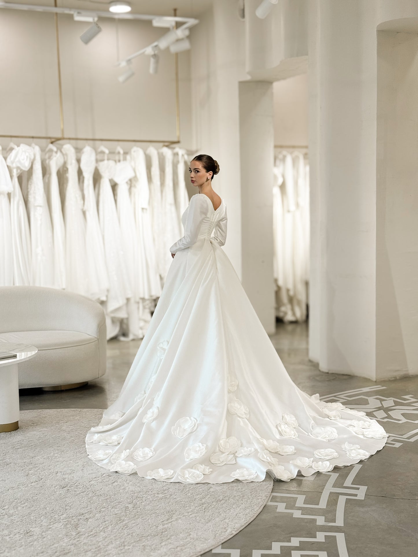 Square Neck Satin Ball Gown Wedding Dress
