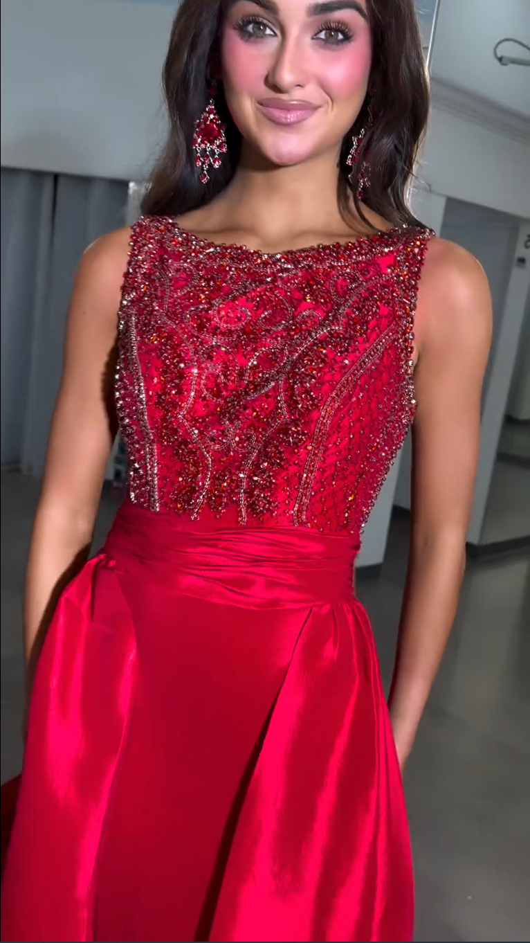 Beaded Bodice Ball Gown with Full Overskirt