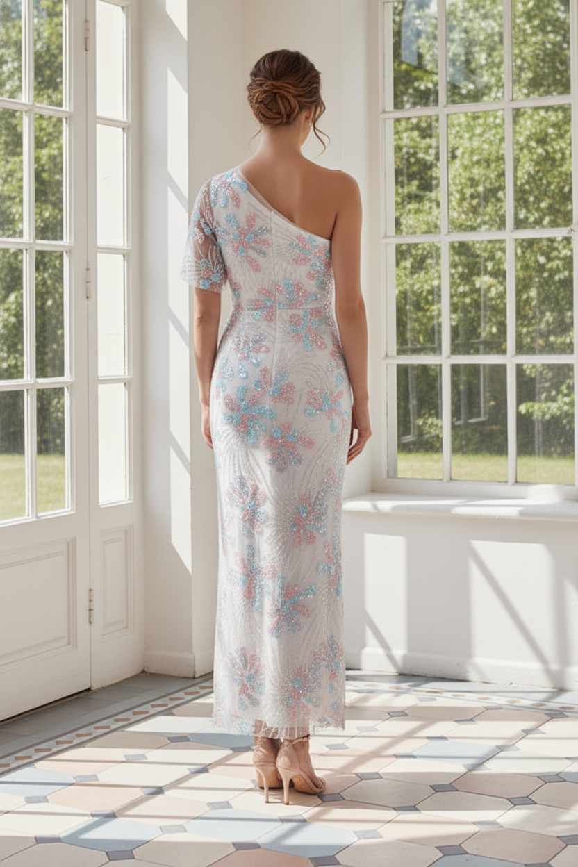 One-Shoulder Sequin Sheath Column Dress
