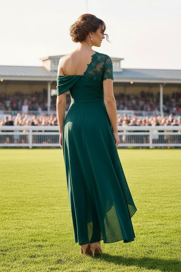 One Shoulder Lace High-Low Chiffon Evening Dress