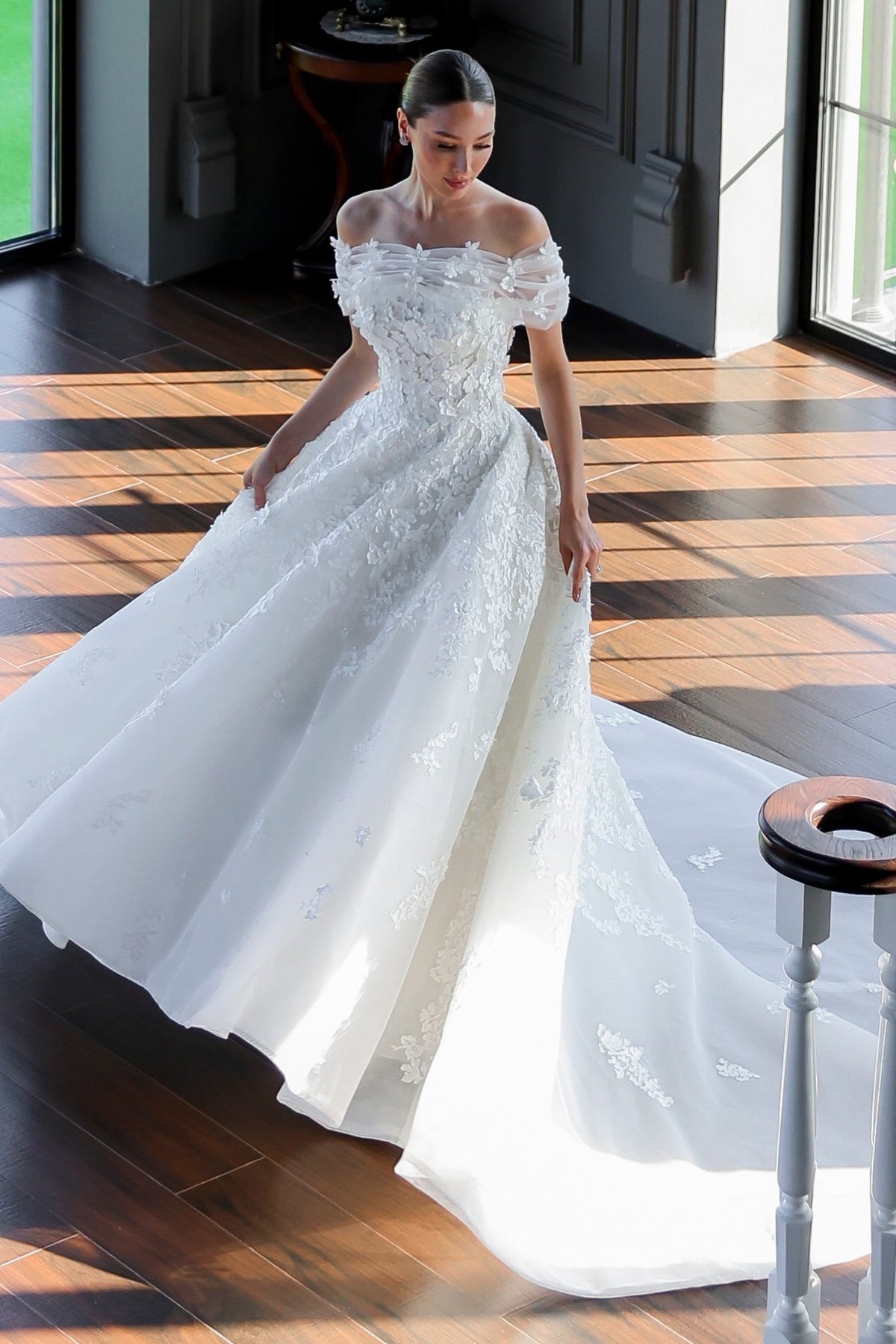 3D Floral Off-the-Shoulder Ball Gown