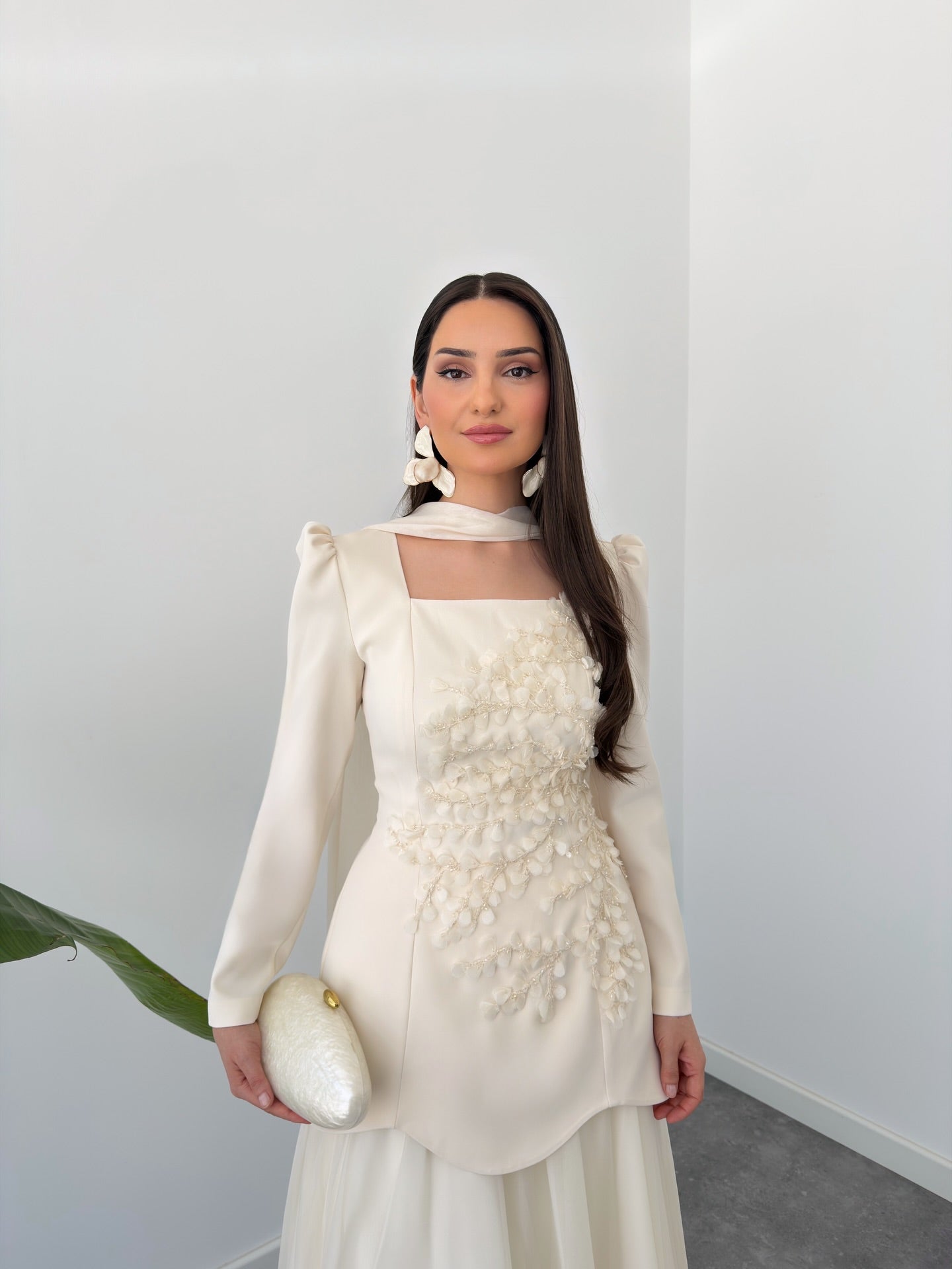 Square Neck Long Sleeve Two-Piece Gown