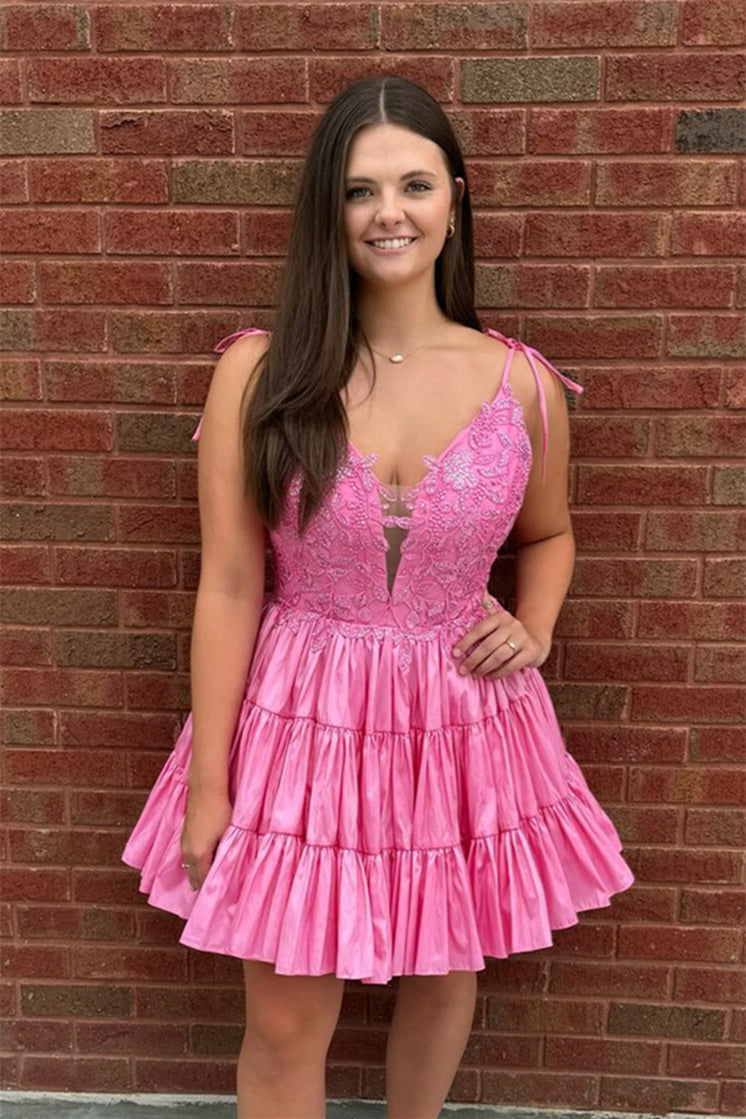 Tiered A-Line Homecoming Dress with Embroidered Bodice