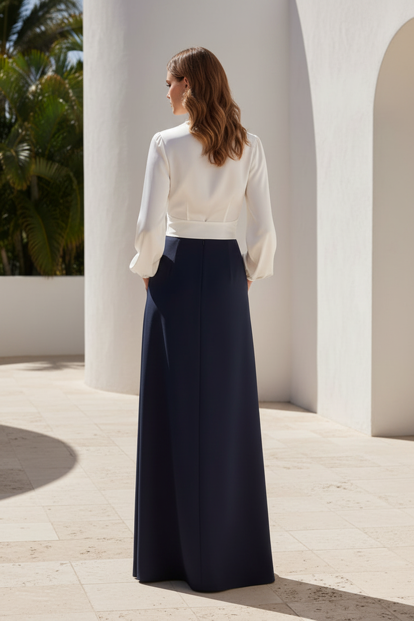 Long Sleeve Wrap-Over Column Evening Gown