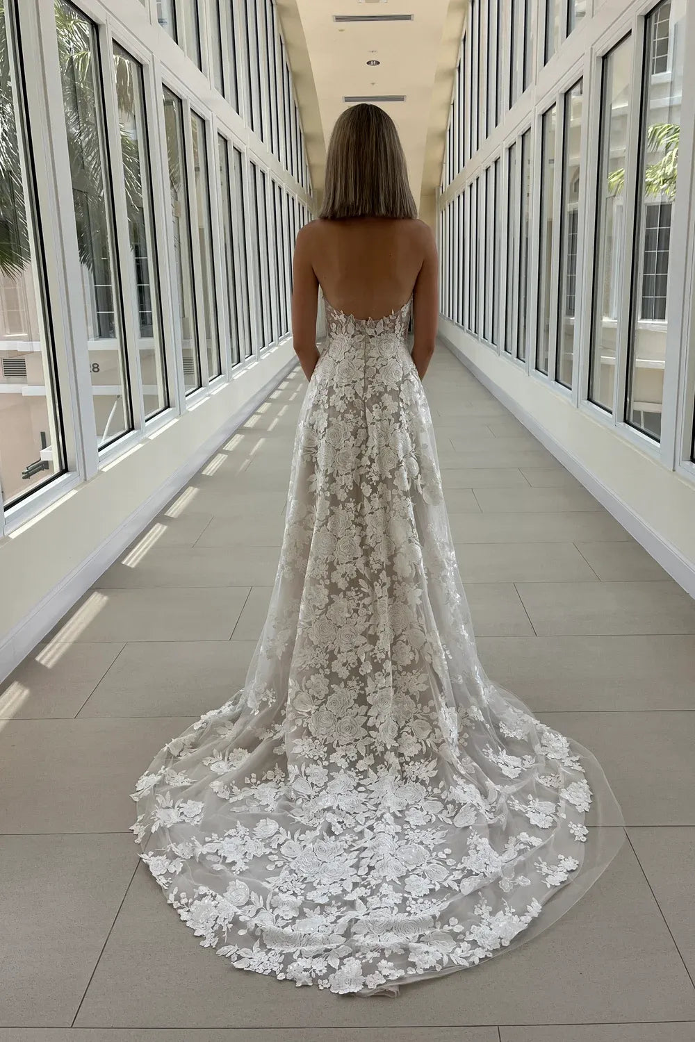 Strapless Lace A-Line Wedding Dress with Corset Bodice