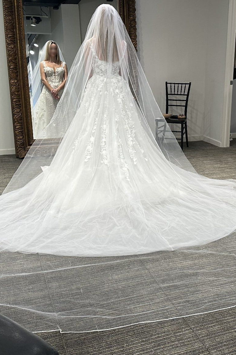 3D Floral Lace Wedding Dress with Detachable Train