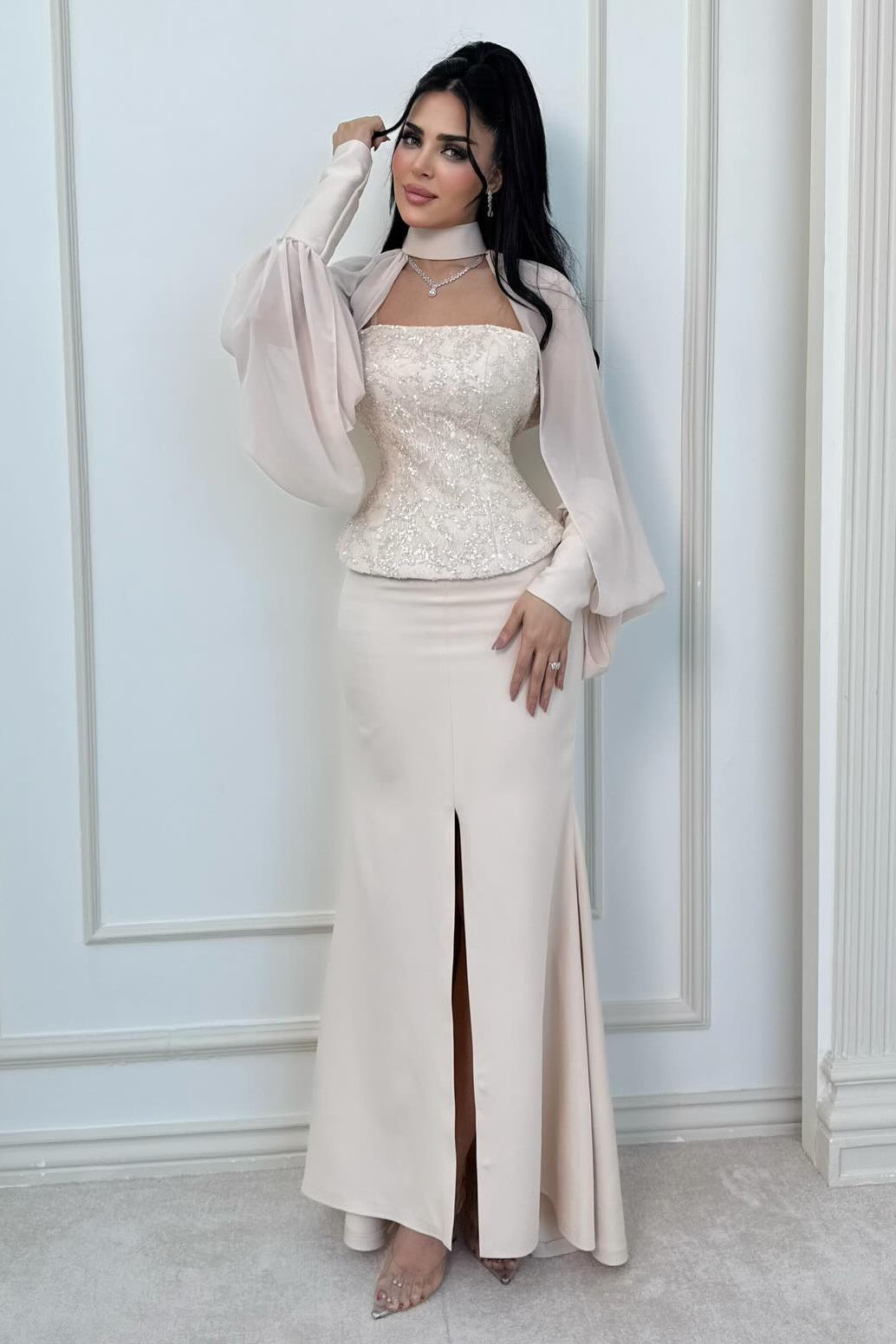 Sequined Corset Gown with Choker Bolero
