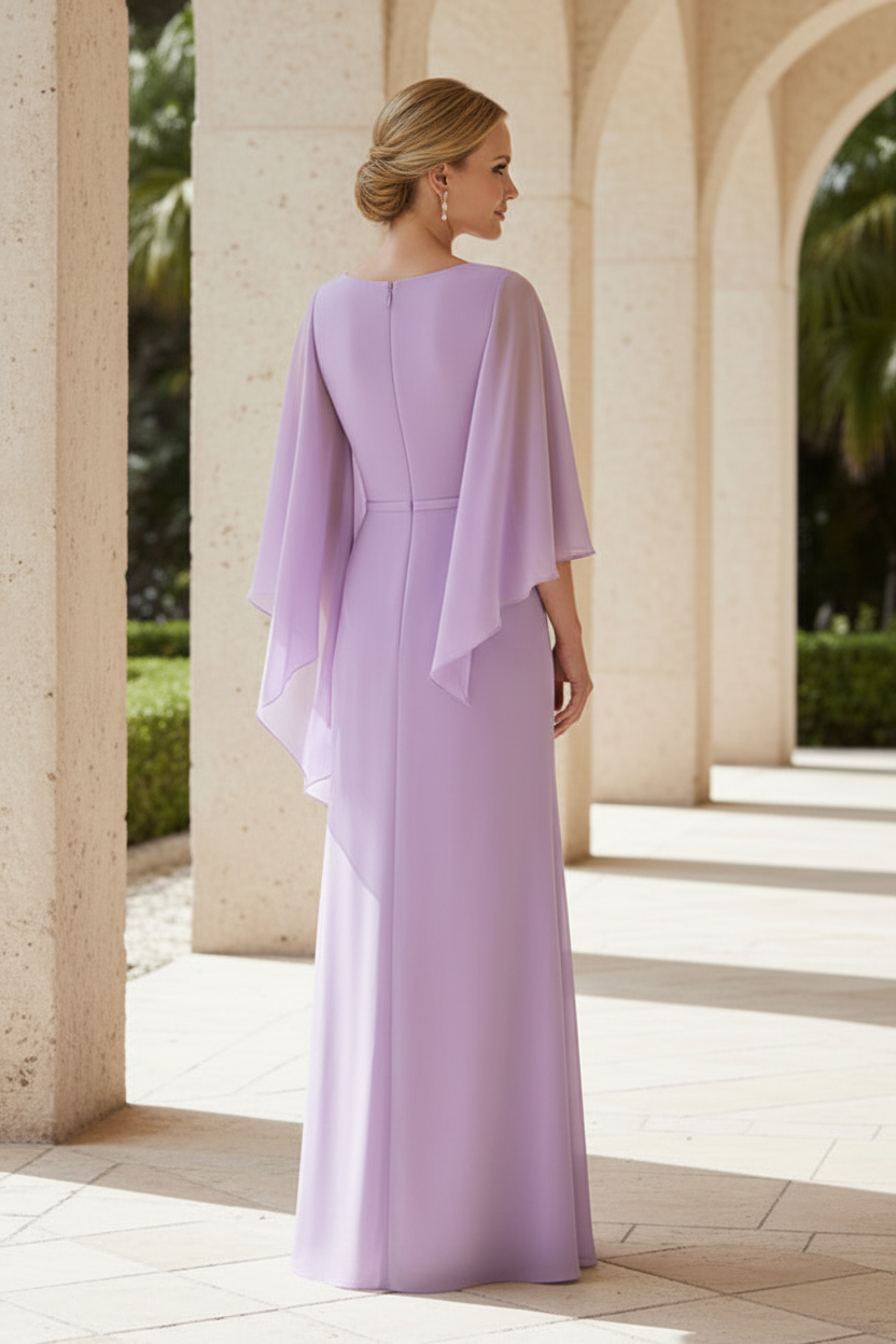 Elegant V-Neck Chiffon Evening Gown with Cape