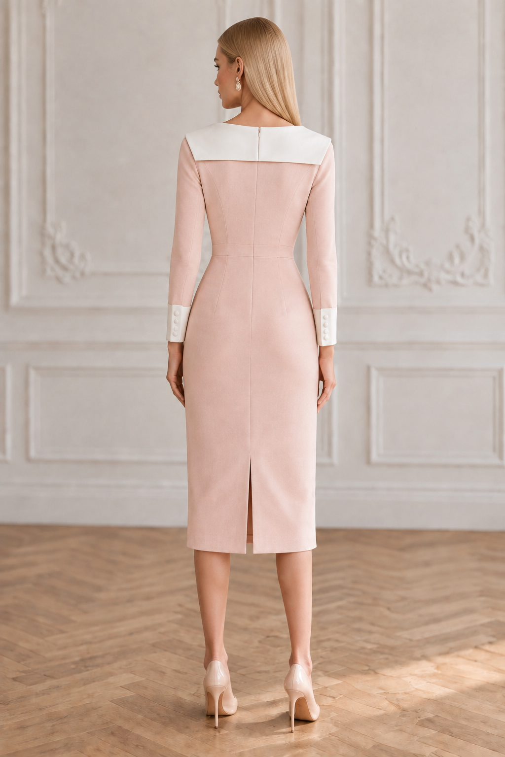 Collared Midi Sheath Dress with Long Sleeves