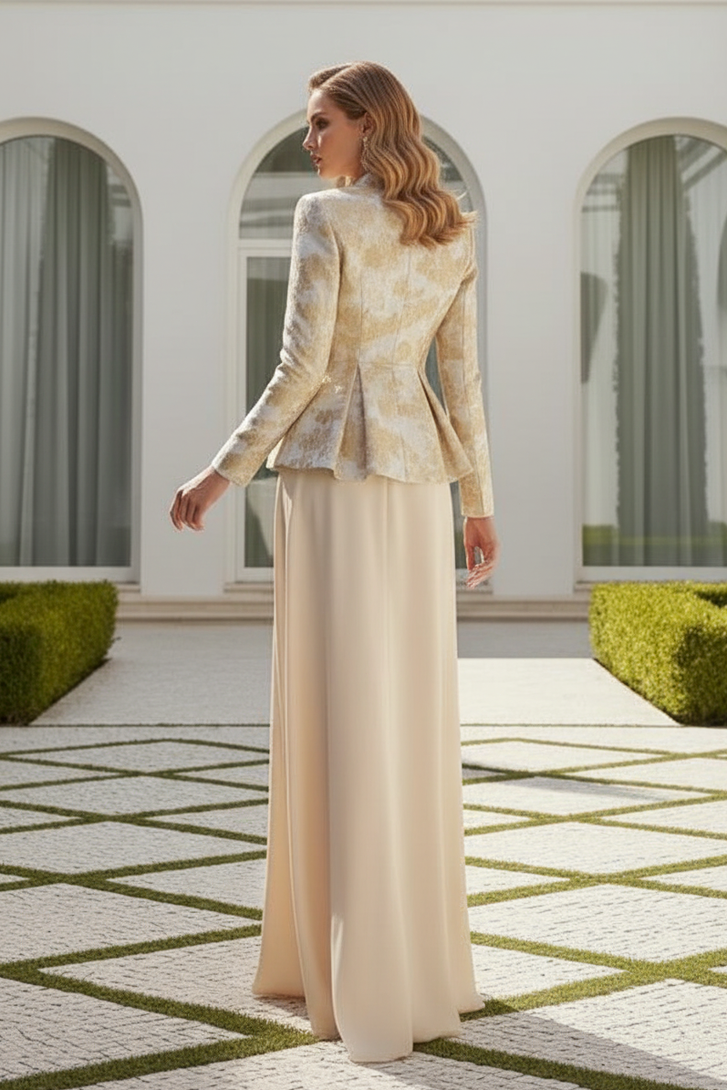 Jacquard Peplum Jacket and Satin A-Line Gown