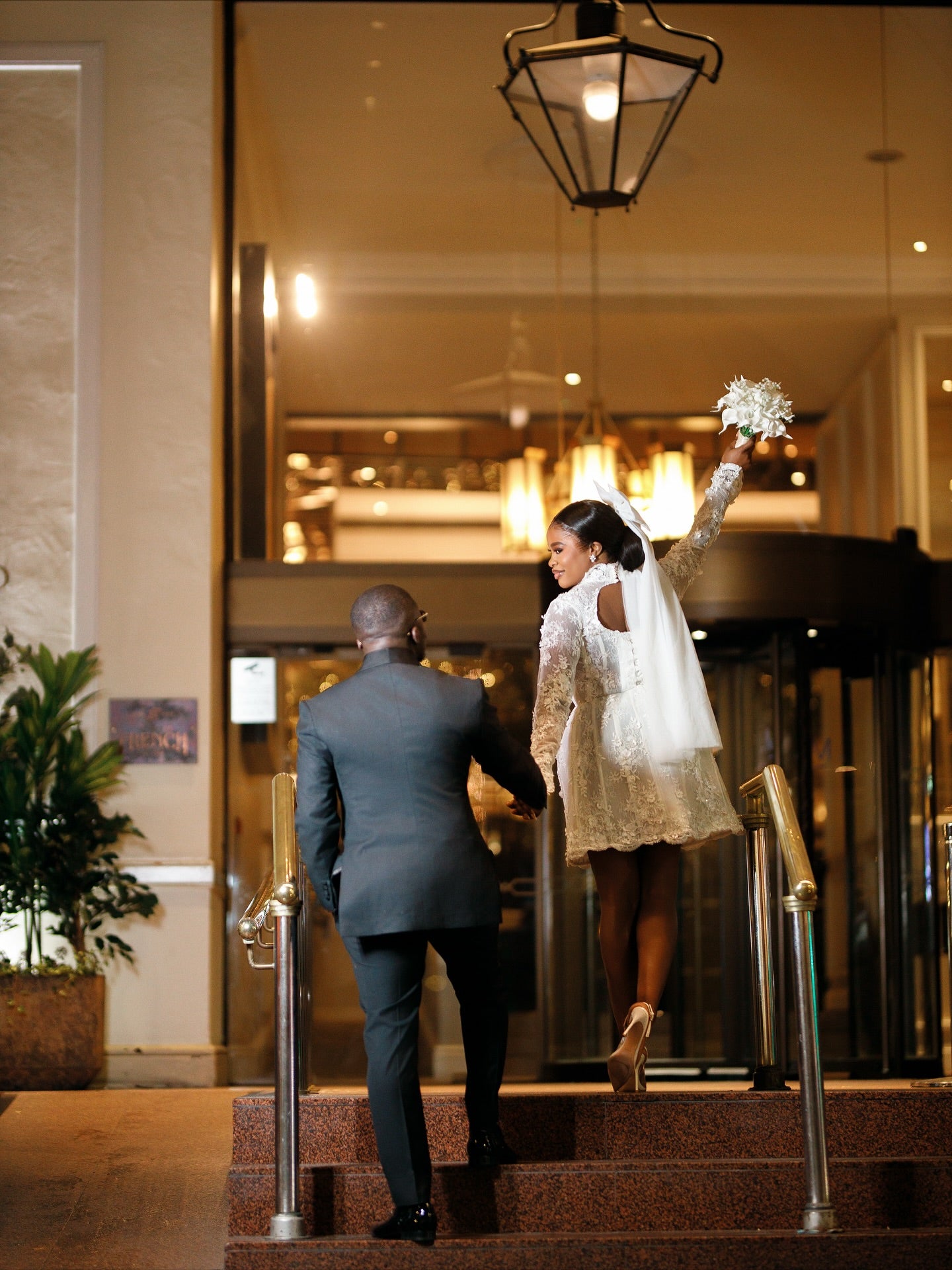 High Neck Lace Mini Wedding Dress with Long Sleeves