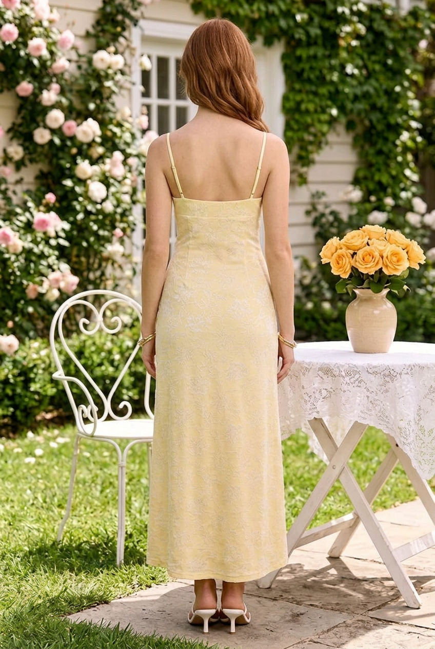Floral Lace Maxi Slip Dress with Ruched Bust