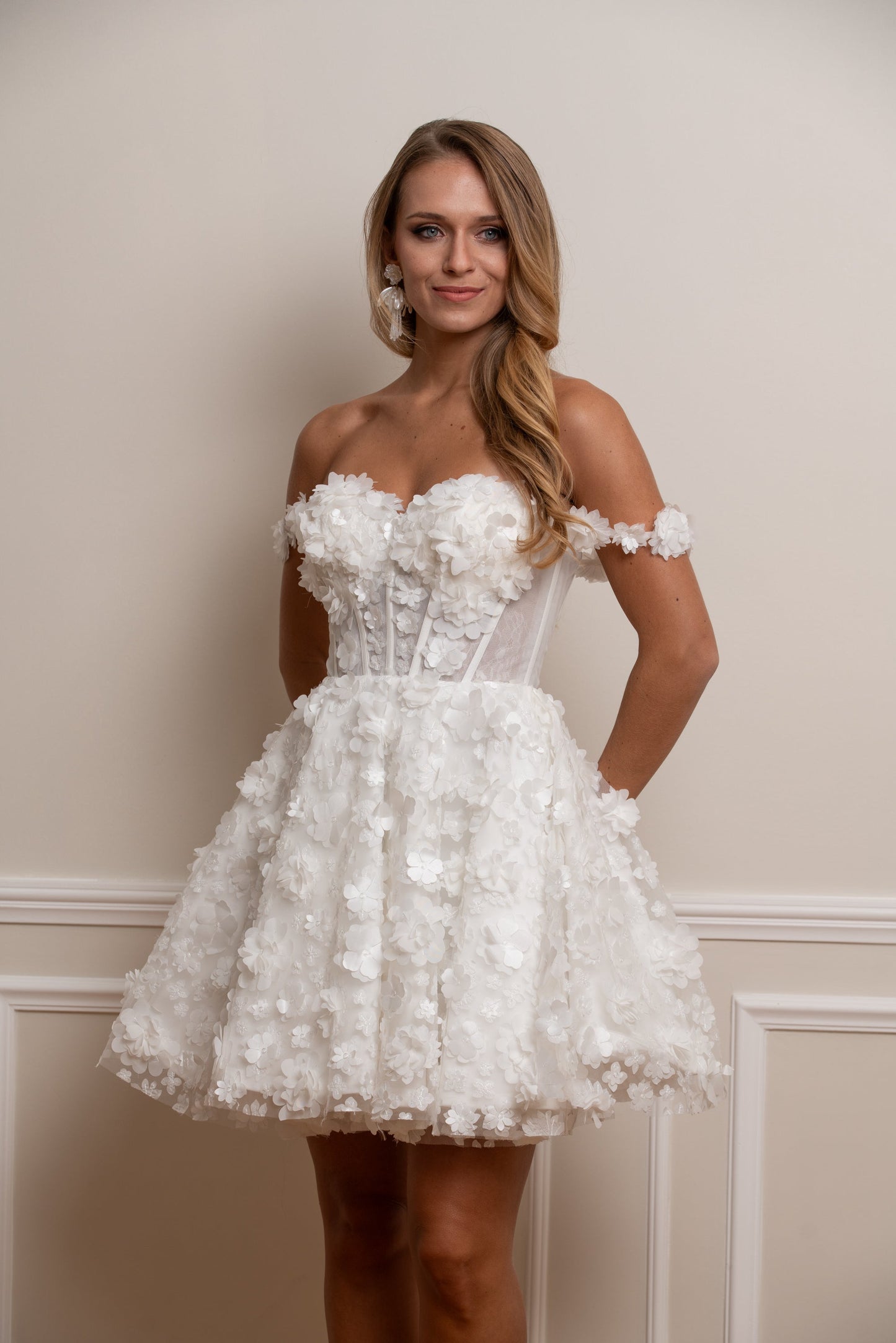 Off-the-Shoulder 3D Floral Corset Mini Dress