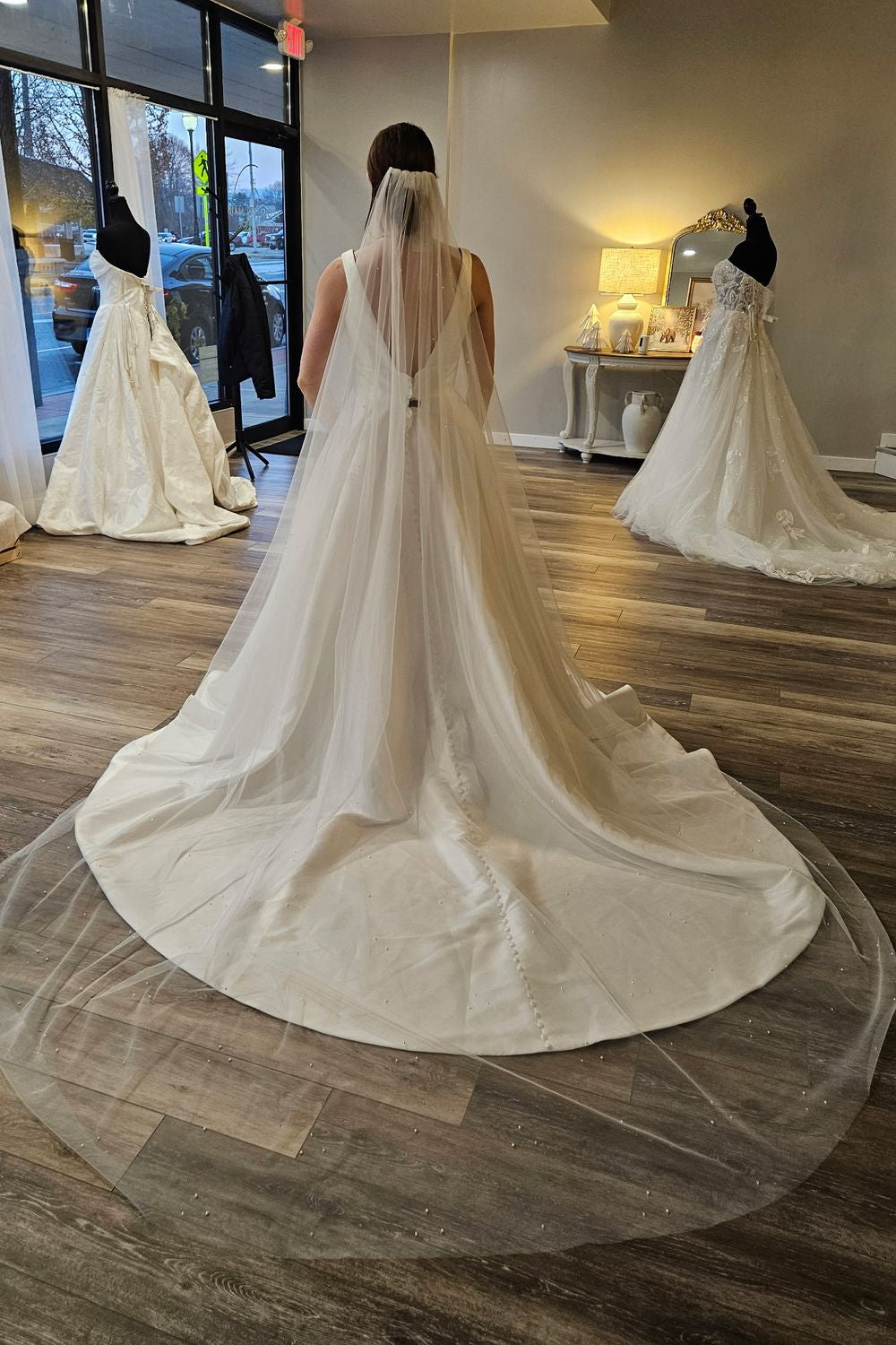 Plunging V-Neck Satin A-Line Wedding Dress