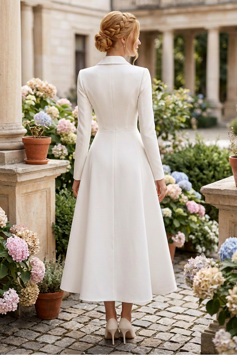 Wrap A-Line Coat Dress with Lace Underlay