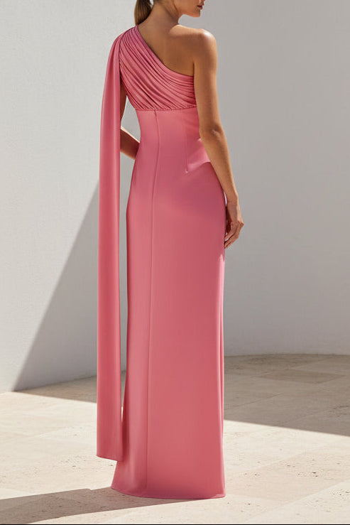 One-Shoulder Cape Sheath Evening Gown