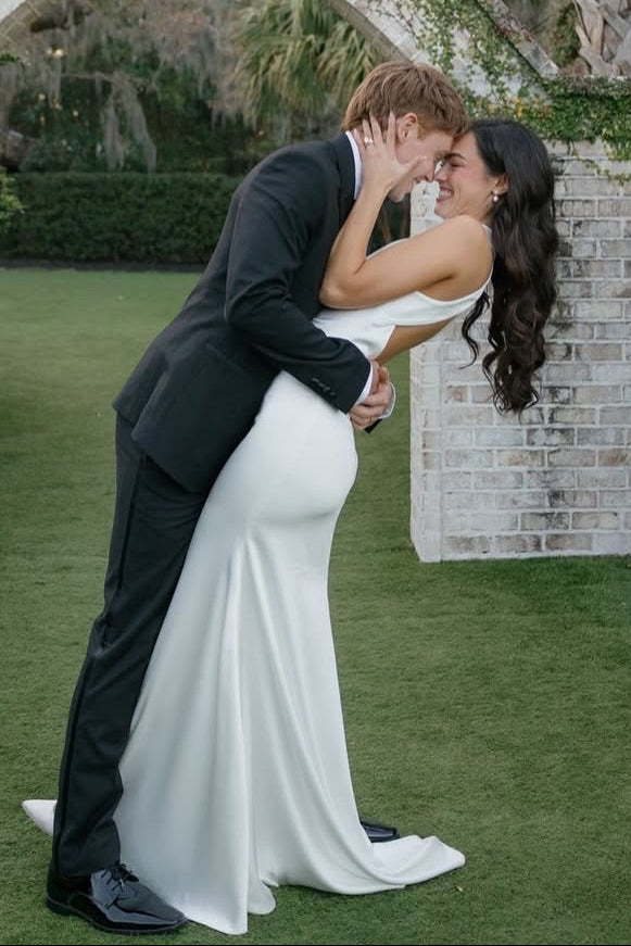 Halter High Neck Backless Satin Wedding Dress