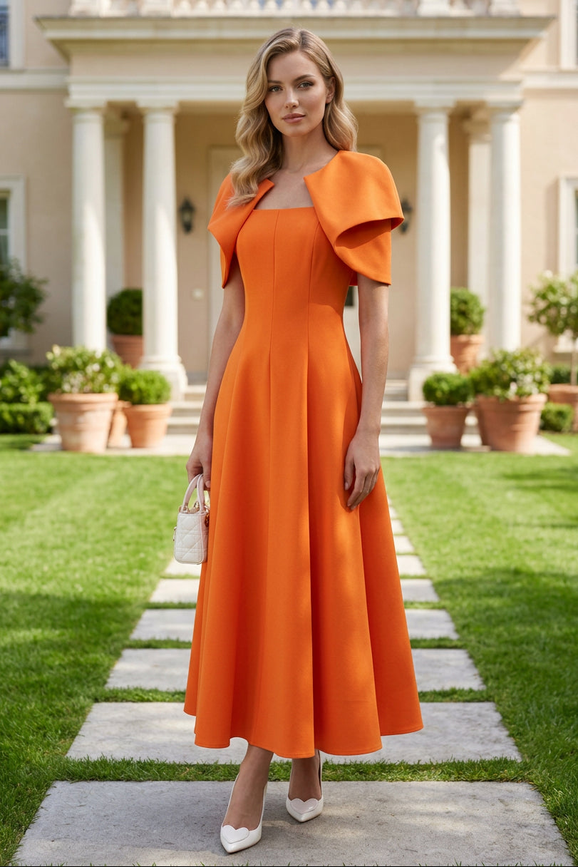 A-Line Midi Dress with Cape Collar