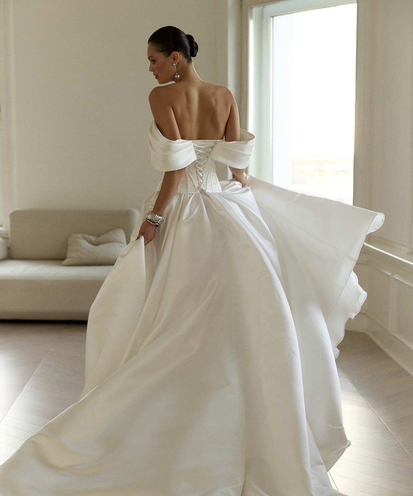 Off-the-Shoulder Corset Satin Wedding Dress