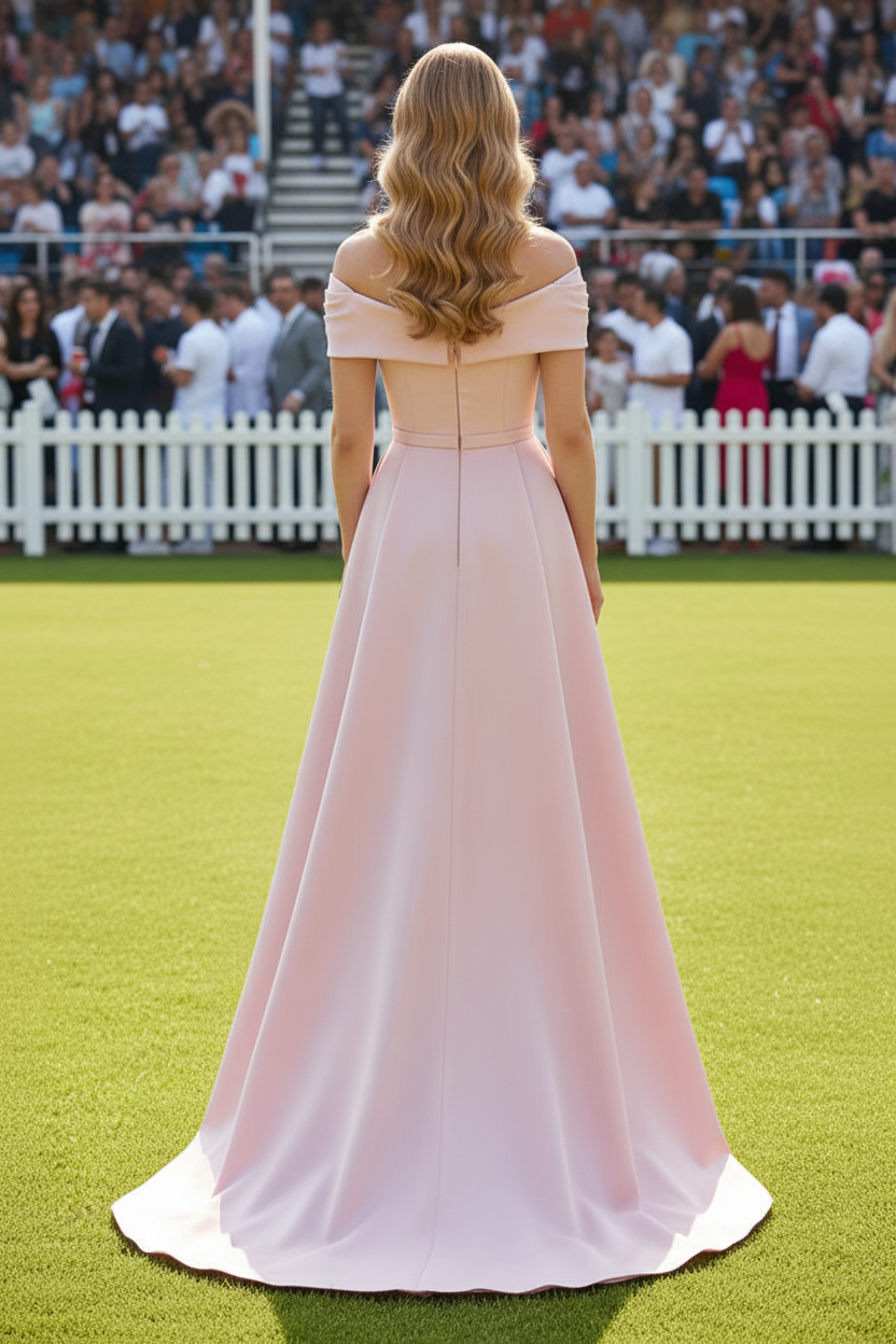Off-the-Shoulder Evening Gown with Overskirt