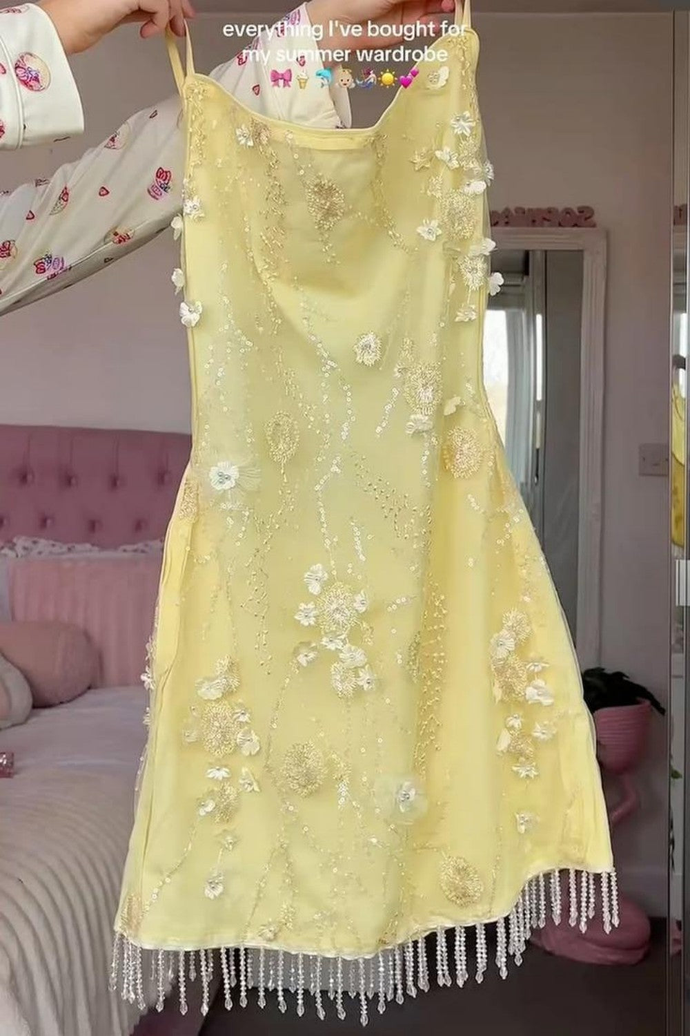 3D Floral Applique Beaded Mini Dress with Fringe