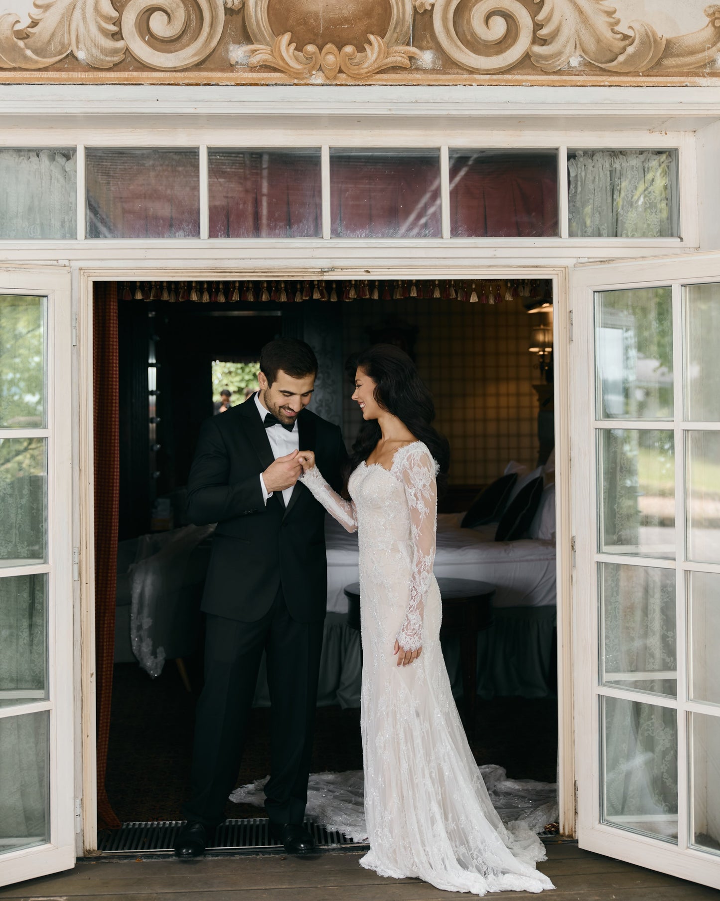 Long Sleeve Illusion Lace Wedding Dress with Train
