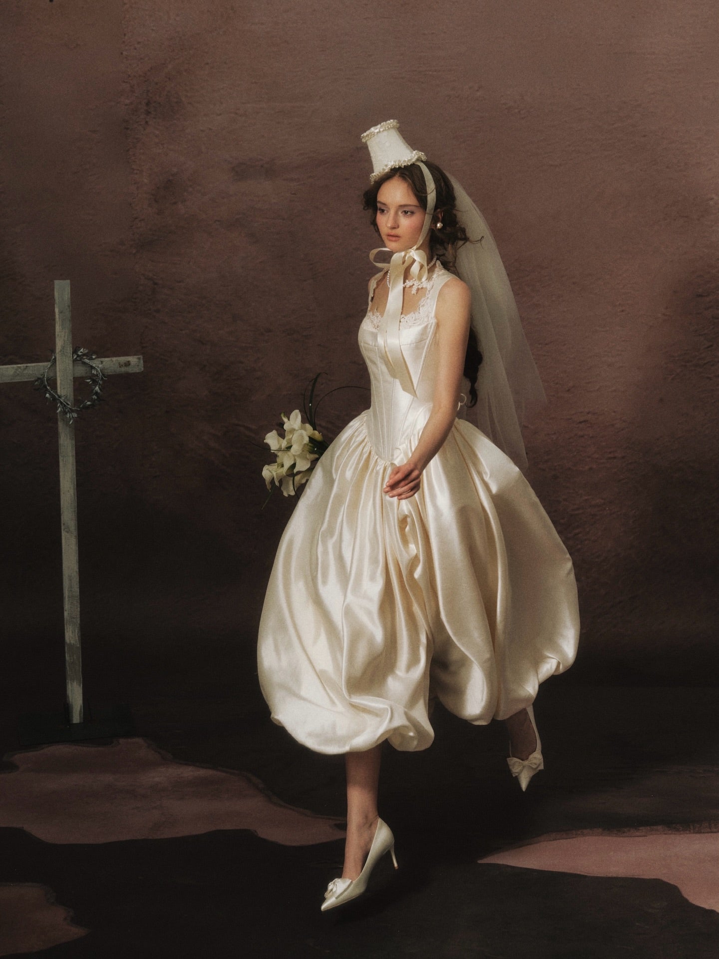 Vintage Satin Corset Ball Gown Wedding Dress