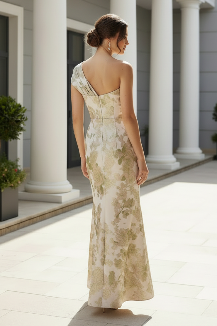 One-Shoulder Jacquard Formal Evening Gown