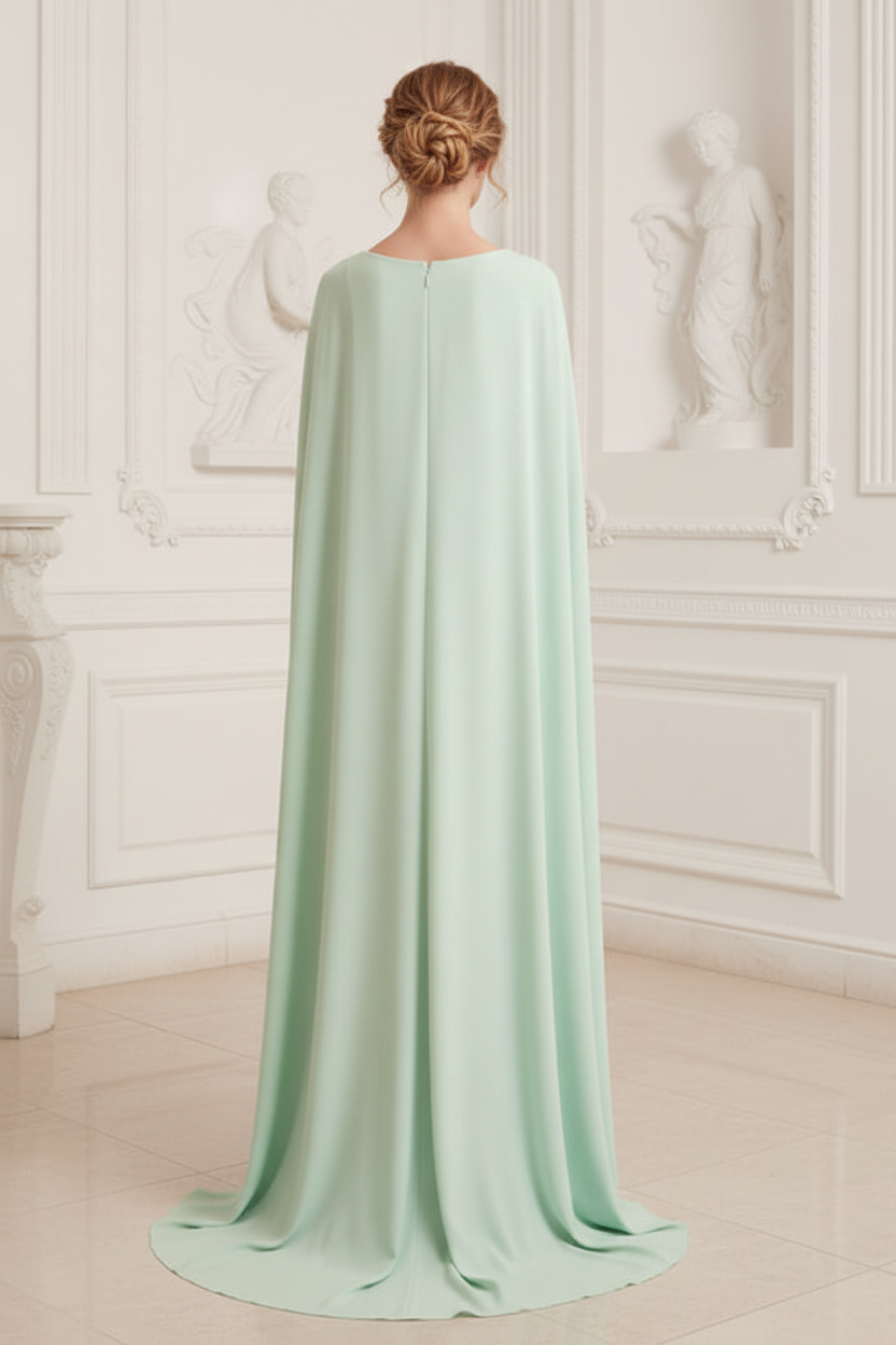 Elegant Cape Column Evening Gown with Beaded Appliques