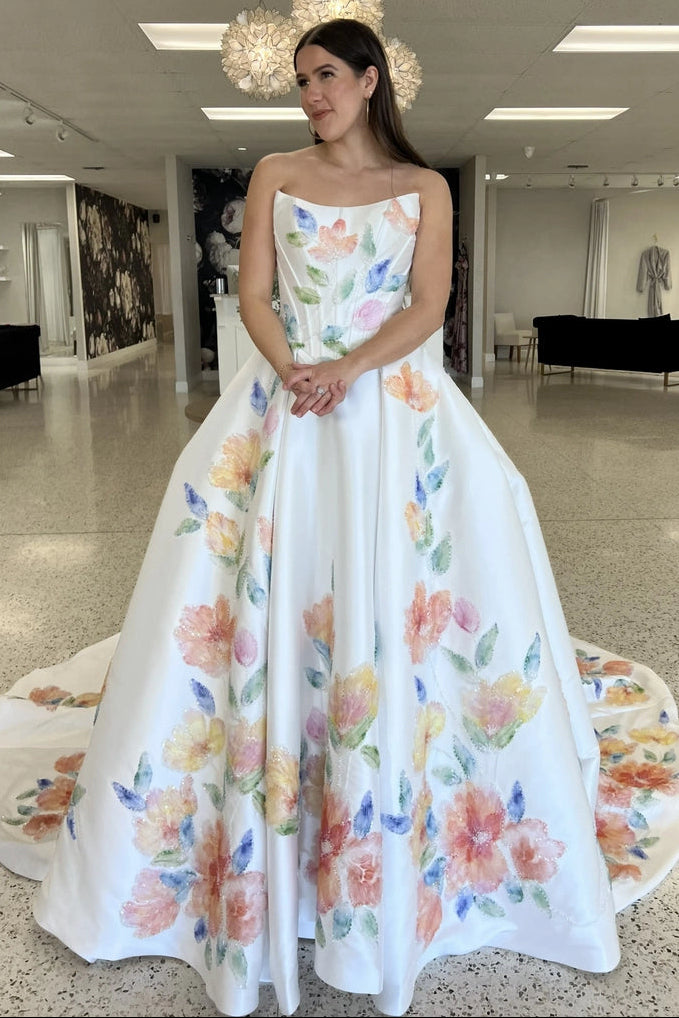 ball gown corset wedding dress Strapless Floral Print White/Nude Sizes Options:style 8 DIOR Fall Winter 2018.19 1940s dress