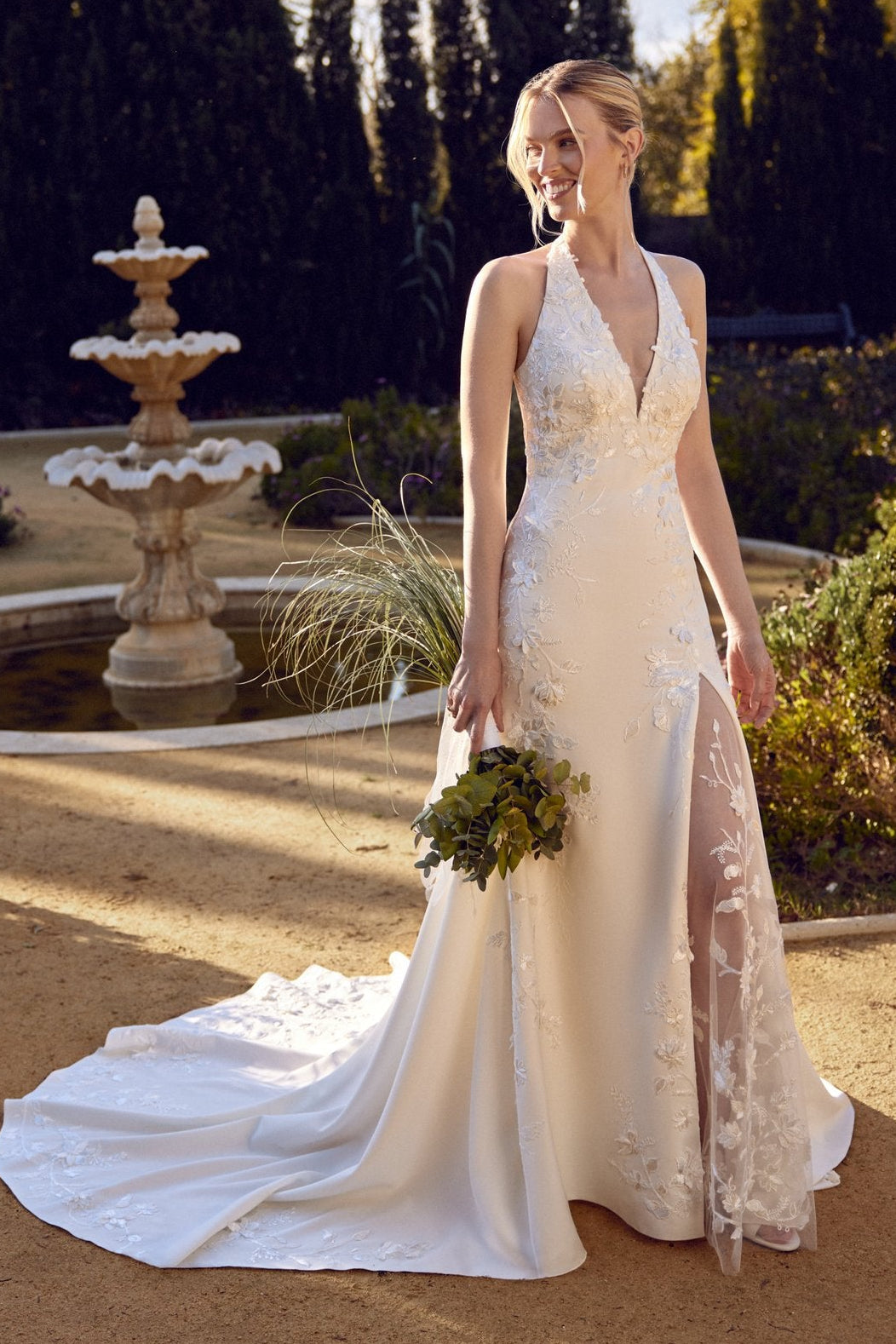 Floral Halter Fit-and-Flare Wedding Dress