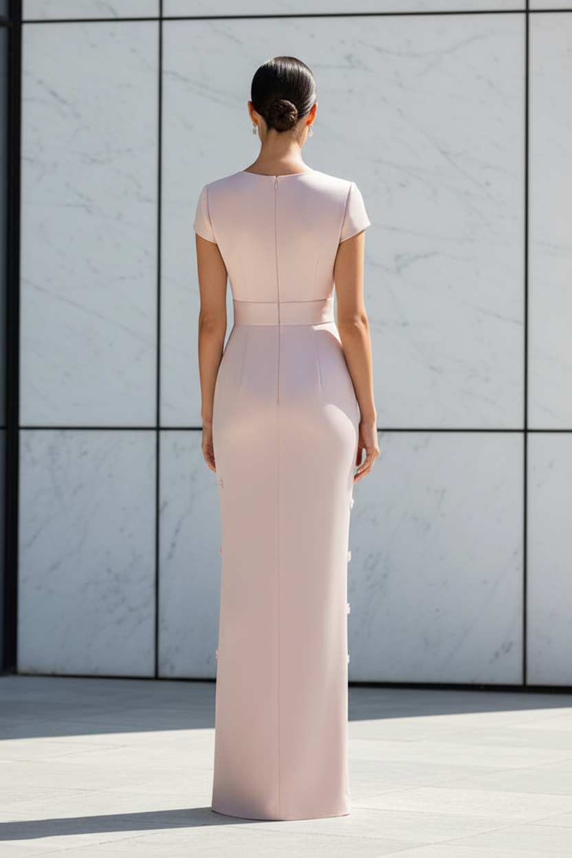Bow Waist Column Evening Gown