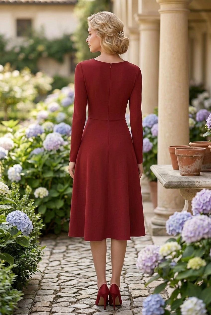 Pleated Bodice Midi A-Line Dress