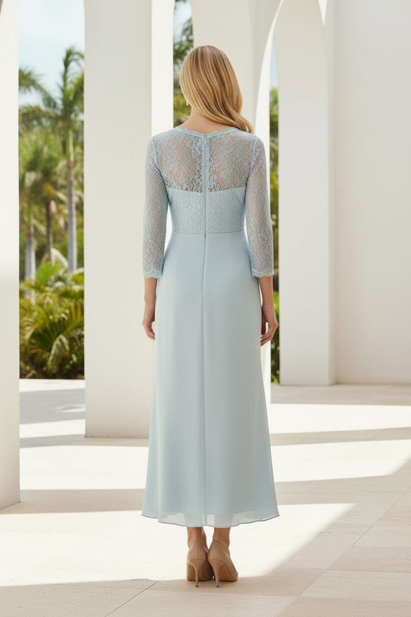 Lace Mock-Wrap High-Low Mother of the Bride Dress