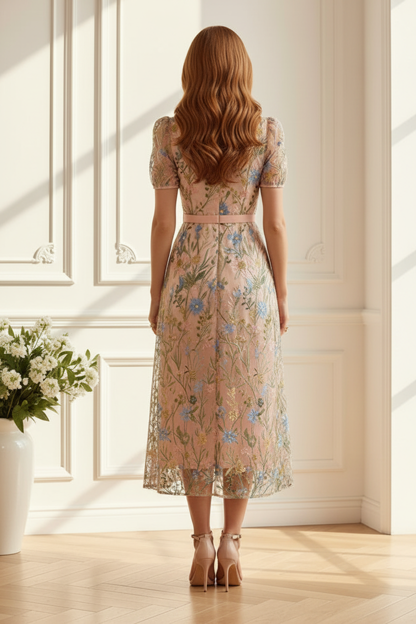 Floral Embroidered Midi Dress