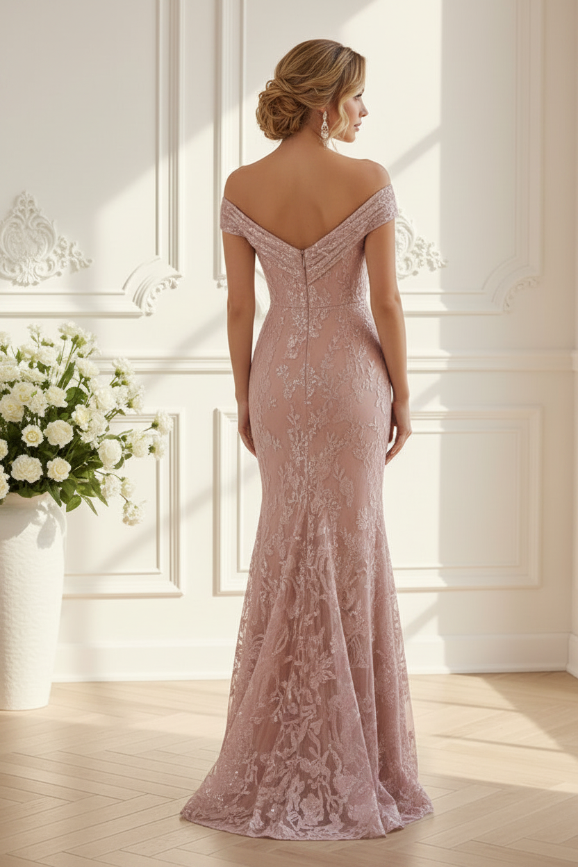 Off-the-Shoulder Embroidered Sequined Mermaid Gown