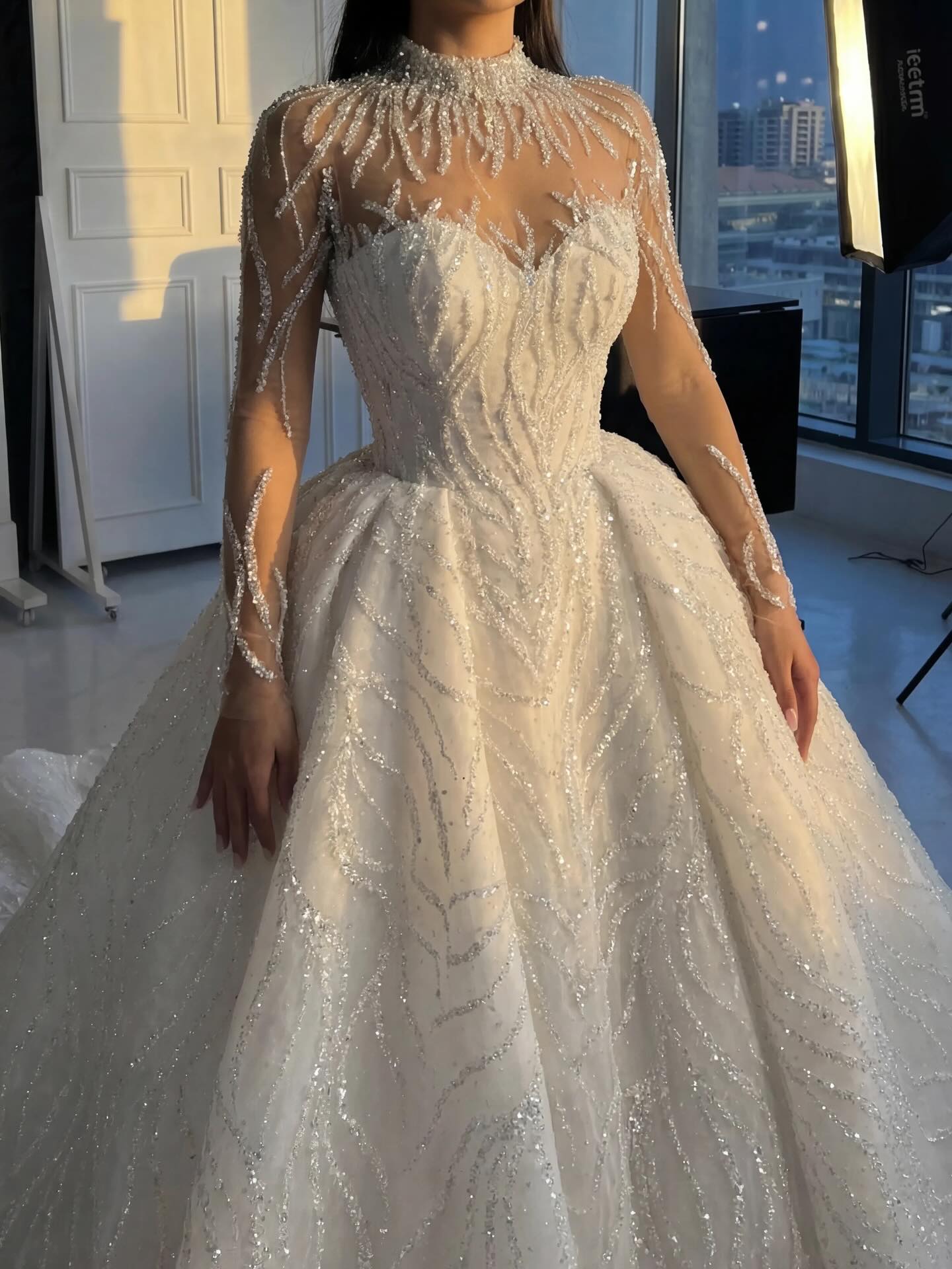 high neck beaded wedding dress Illusion Ball Gown Size:AS 662-1 Elegant Evening Maxi Intricate bead embroidery Why Its Special:tailored-with-darts