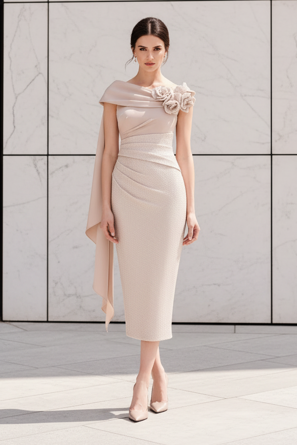 one shoulder sequin midi dress Elegant with 3D Flowers Rose Gold The ASOS DESIGN all Size:One size (plus) The Dress That Broke web collection: destination wedding guest