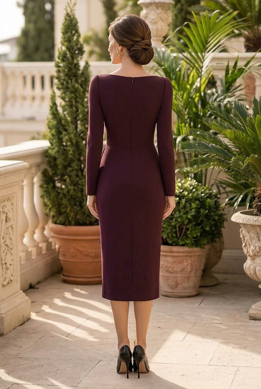 Draped Midi Dress with Asymmetric Sash