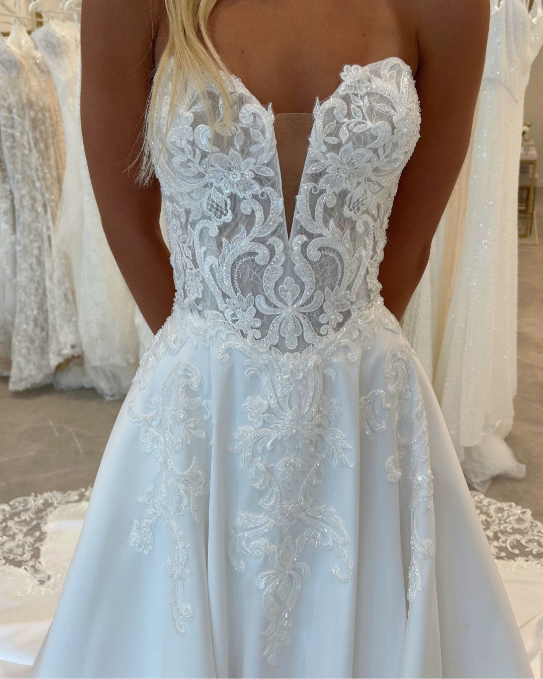 Strapless A-Line Wedding Dress with Lace Bodice