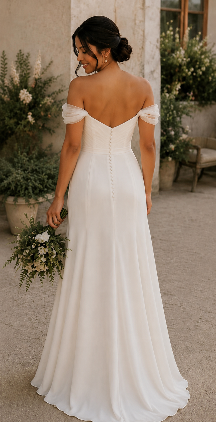 Off-the-Shoulder Sweetheart Fit and Flare Wedding Dress