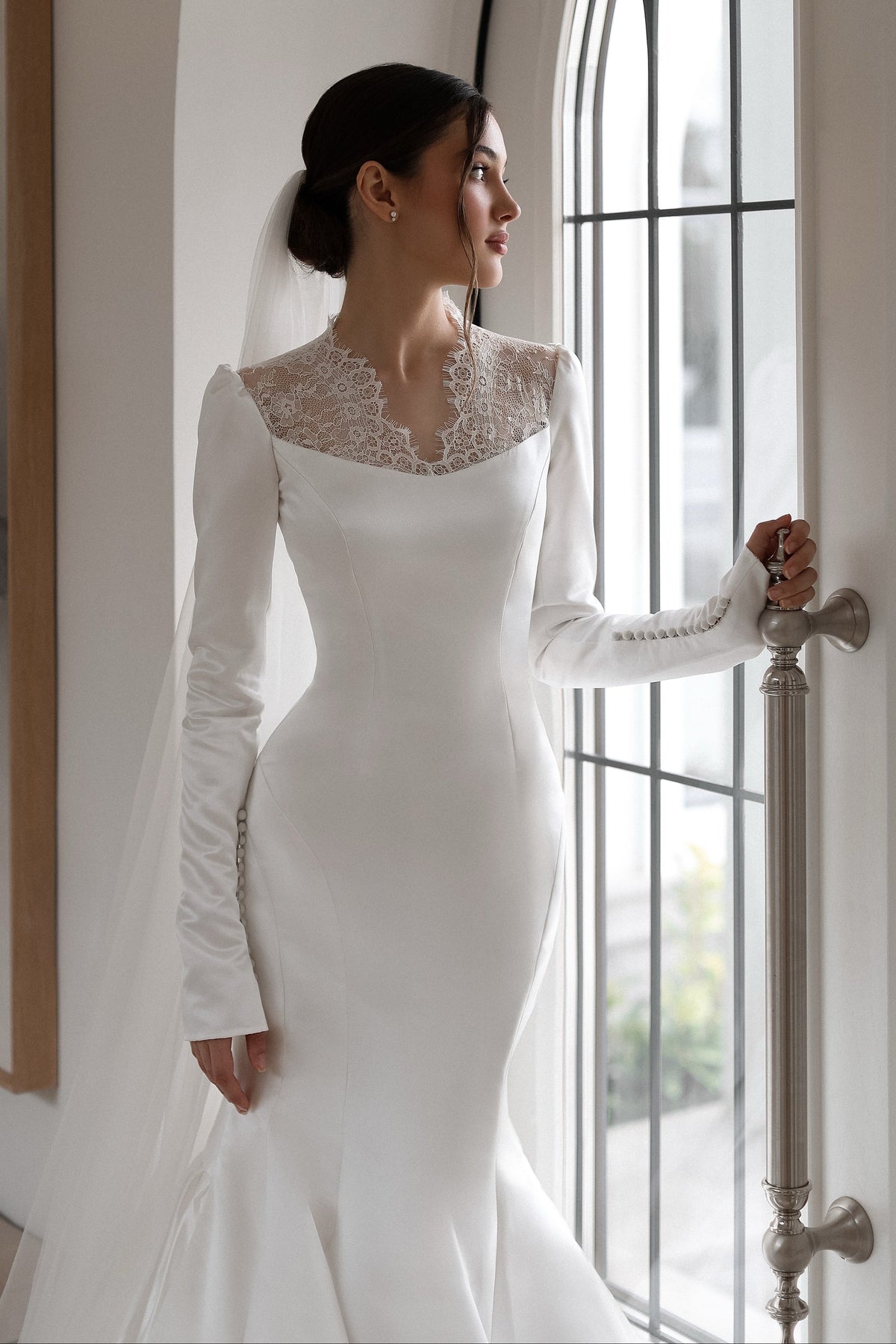 Lace Illusion Mermaid Wedding Dress with Sleeves