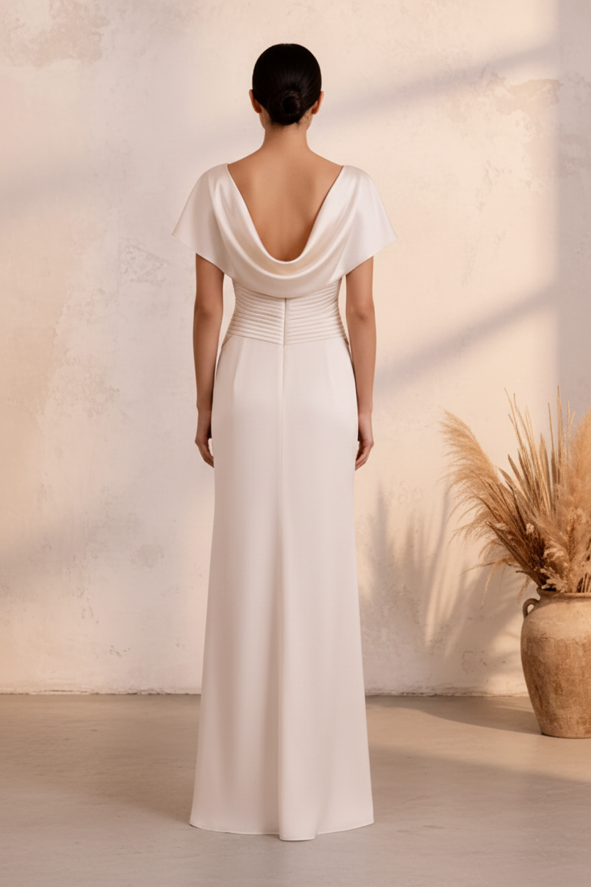 Elegant Bateau Neck Pleated Sheath Dress