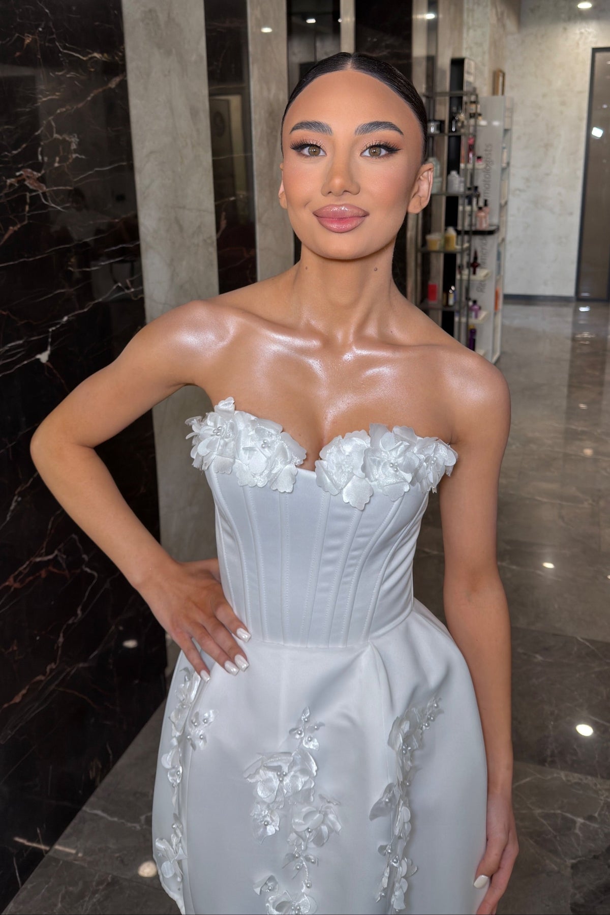 Strapless Corset Mini Dress with 3D Florals